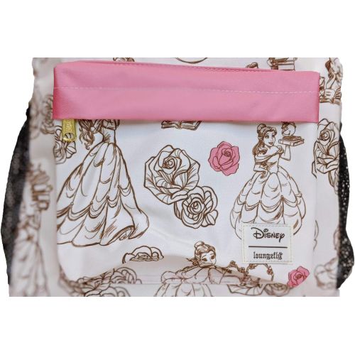  Loungefly x Disney Belle Princess Beauty Pink All Over Print Nylon Backpack