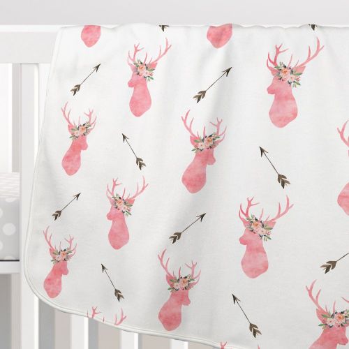  Lovable Gift Co Deer Baby Girl Blanket, Pink and Brown Floral