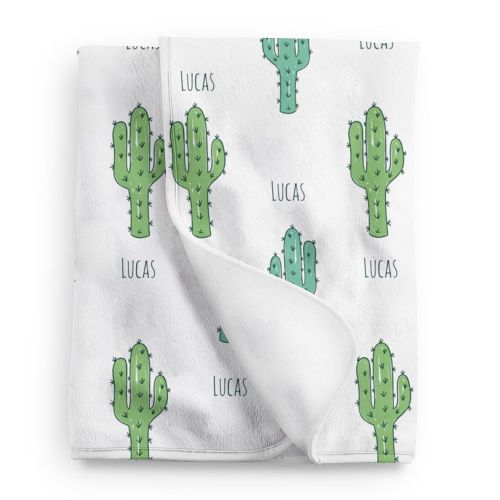  Lovable Gift Co Personalized Cactus Baby Blanket, Green Cactus Name Blanket