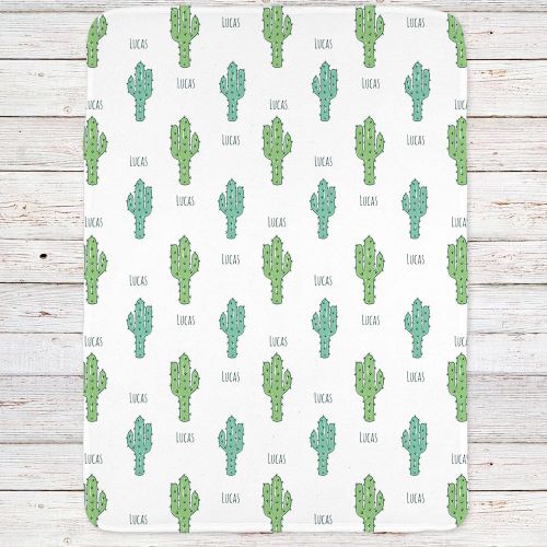  Lovable Gift Co Personalized Cactus Baby Blanket, Green Cactus Name Blanket