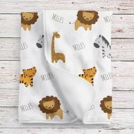LovableGiftCo Personalized Fleece Safari Animals Baby Blanket, Safari nursery (BB257)