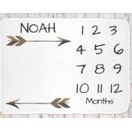 LovableGiftCo Milestone monthly baby blanket personalized, boys or unisex arrow print (BB101)