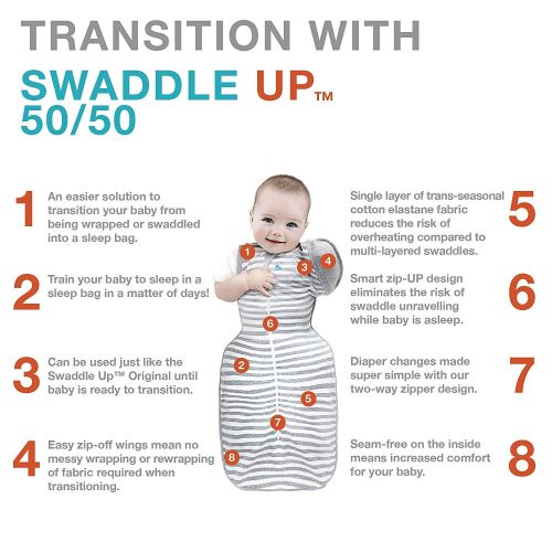  Love To Dream Swaddle UP 50/50 Transition Bag Warm, Mint, Large, 18.5-24 lbs, Patented Zip-Off Wings, Gently Help Baby Safely Transition from Being swaddled to arms Free Before Rol