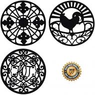 Love This Kitchen Silicone Trivet Set for Hot Dishes, Pots & Pans. These Modern Kitchen Hot Pads Come in 3 Different Country Decor Designs That Mimics Vintage Cast Iron Trivets. 7.5 inch Round, Set