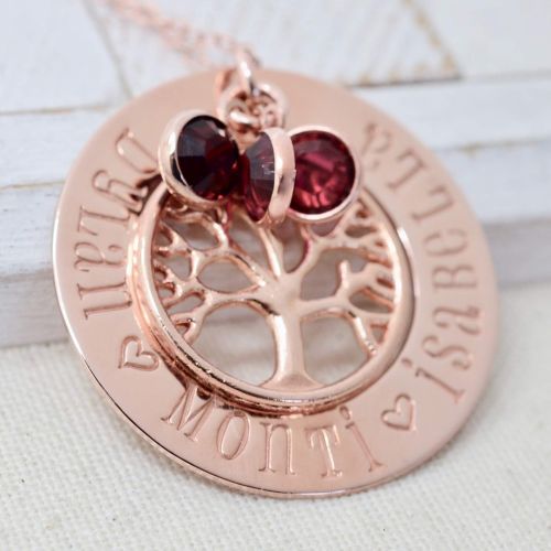  Love It Personalized Rose Gold Family Tree Birthstone Necklace, Personalized Jewelry, Christmas Gift for Grandma Mom