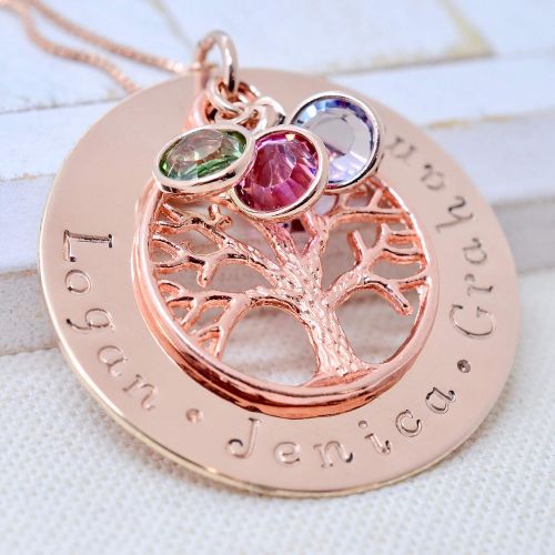  Love It Personalized Rose Gold Family Tree Birthstone Necklace, Personalized Jewelry, Christmas Gift for Grandma Mom