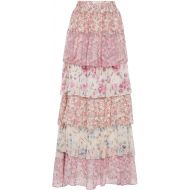 LoveShackFancy Carmen Tiered Floral-Print Silk Maxi Skirt