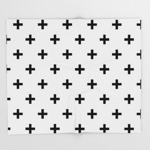  LoveThatTooMuch Swiss Cross Black White Throw Blanket Pattern Baby Nursery Kids Small Queen King Size Soft Fleece