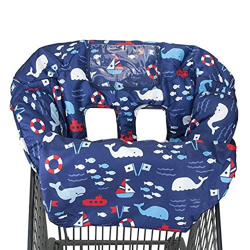  [아마존베스트]Love&go 2-in-1 Shopping Cart and High Chair Cover for Baby~Padded~Foldn Roll Style~Portable with Free Carry Bag (Blue Whale)
