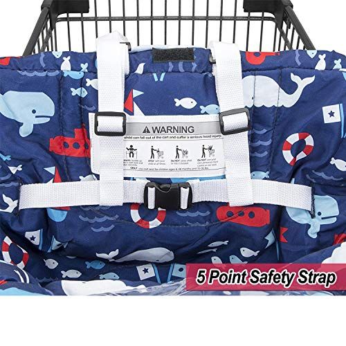  [아마존베스트]Love&go 2-in-1 Shopping Cart and High Chair Cover for Baby~Padded~Foldn Roll Style~Portable with Free Carry Bag (Blue Whale)