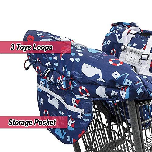  [아마존베스트]Love&go 2-in-1 Shopping Cart and High Chair Cover for Baby~Padded~Foldn Roll Style~Portable with Free Carry Bag (Blue Whale)