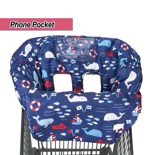  [아마존베스트]Love&go 2-in-1 Shopping Cart and High Chair Cover for Baby~Padded~Foldn Roll Style~Portable with Free Carry Bag (Blue Whale)