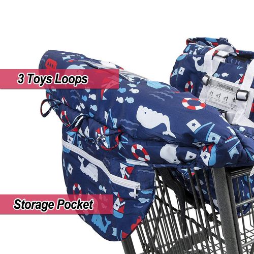  [아마존베스트]Love&go 2-in-1 Shopping Cart and High Chair Cover for Baby~Padded~Foldn Roll Style~Portable with Free Carry Bag (Blue Whale)