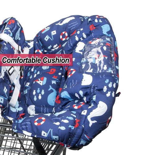  [아마존베스트]Love&go 2-in-1 Shopping Cart and High Chair Cover for Baby~Padded~Foldn Roll Style~Portable with Free Carry Bag (Blue Whale)