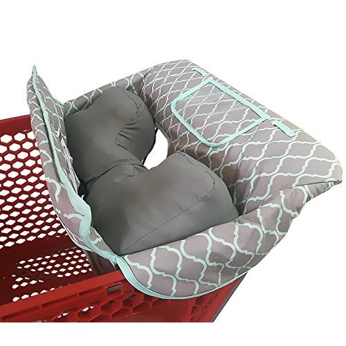  [아마존베스트]Love&go Soft Pillow Attached 2-in-1 Shopping Cart and High Chair Cover for Baby~Padded~Foldn Roll Style~Portable with Free Carry Bag (Grid)