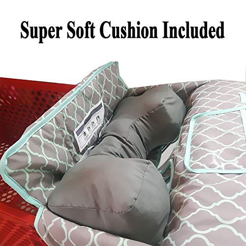  [아마존베스트]Love&go Soft Pillow Attached 2-in-1 Shopping Cart and High Chair Cover for Baby~Padded~Foldn Roll Style~Portable with Free Carry Bag (Grid)