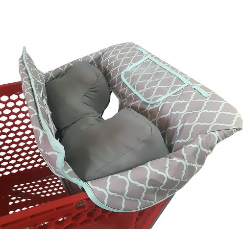  [아마존베스트]Love&go Soft Pillow Attached 2-in-1 Shopping Cart and High Chair Cover for Baby~Padded~Foldn Roll Style~Portable with Free Carry Bag (Grid)