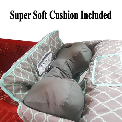  [아마존베스트]Love&go Soft Pillow Attached 2-in-1 Shopping Cart and High Chair Cover for Baby~Padded~Foldn Roll Style~Portable with Free Carry Bag (Grid)