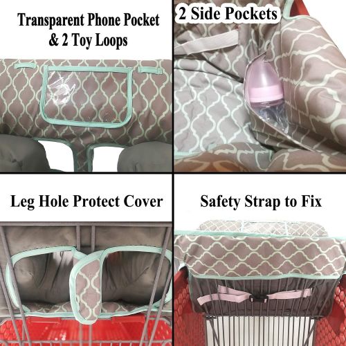  [아마존베스트]Love&go Soft Pillow Attached 2-in-1 Shopping Cart and High Chair Cover for Baby~Padded~Foldn Roll Style~Portable with Free Carry Bag (Grid)