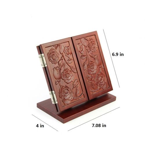  Lovehouse lovehouse Trifold vanity makeup mirror,Retro wooden carved table mirrors with stand Portable folding cosmetic mirror christmas gift-A