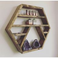 /Lovelifewood The Crystal moon - Crystal display shelf, hexagon shelf, display shelf, crystals, gems shelf, reiki, moon phase, chakra