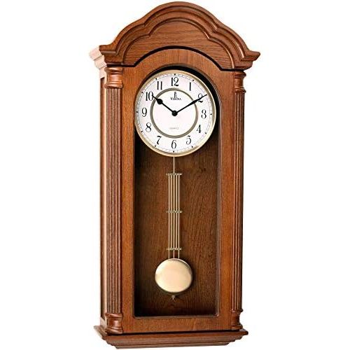  Verona Clocks Best Pendulum Wall Clock, Silent Decorative Wood Clock Swinging Pendulum, Battery Operated, Large Carved Wooden Design Living Room, Kitchen, Office & Home Decor, 26 x