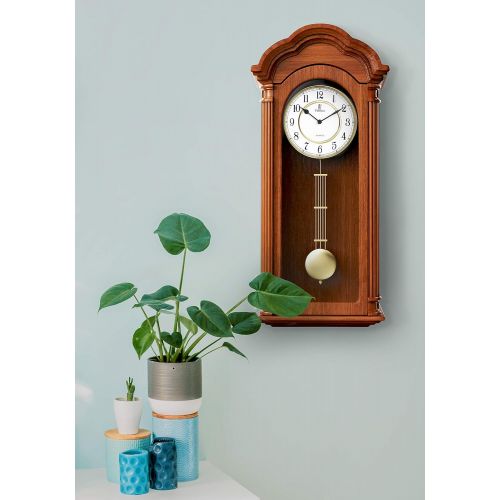  Verona Clocks Best Pendulum Wall Clock, Silent Decorative Wood Clock Swinging Pendulum, Battery Operated, Large Carved Wooden Design Living Room, Kitchen, Office & Home Decor, 26 x