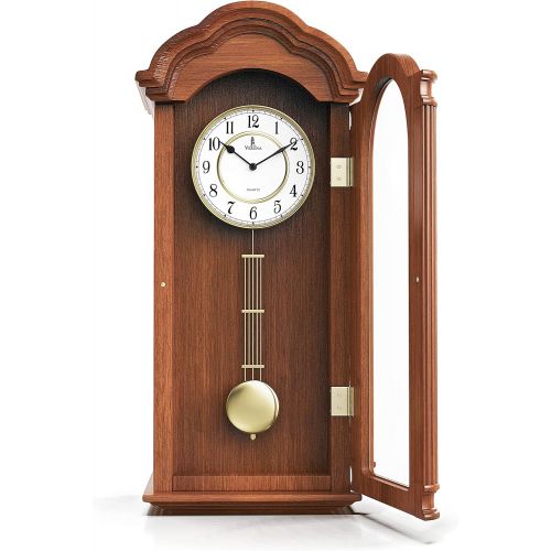  Verona Clocks Best Pendulum Wall Clock, Silent Decorative Wood Clock Swinging Pendulum, Battery Operated, Large Carved Wooden Design Living Room, Kitchen, Office & Home Decor, 26 x