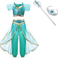 Lovely Mermaid Arabian Princess Aladdin Dress up Costume Girls Sequined Jasmine Cosplay Kids Halloween
