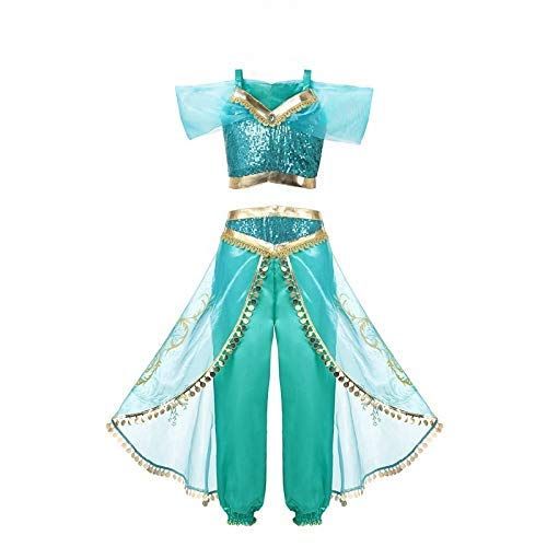  Lovely Mermaid Arabian Princess Aladdin Dress up Costume Girls Sequined Jasmine Cosplay Kids Halloween