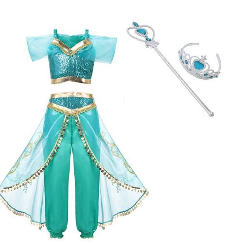  Lovely Mermaid Arabian Princess Aladdin Dress up Costume Girls Sequined Jasmine Cosplay Kids Halloween