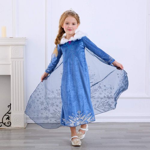  Lovely Mermaid Snow Princess Dress Crown Adventure Costume Fancy Long Sleeve Girls Kids