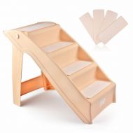 Lovely Pets Folding Pet Stairs Dog Cat Step Ramp Ladder Large Portable for Tall Bed in Beige
