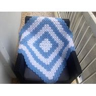 LovelyGR Baby Wrapping Blankets Boy Girl Crochet Acrylic Yarn Blue White Color