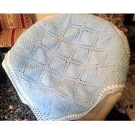 LovelyGR Crochet Baby Blanket Winter Light Blue White Color Acrylic Viscose Yarn