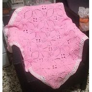 LovelyGR Crochet Baby Blanket Winter Pink White Color Acrylic Viscose Yarn