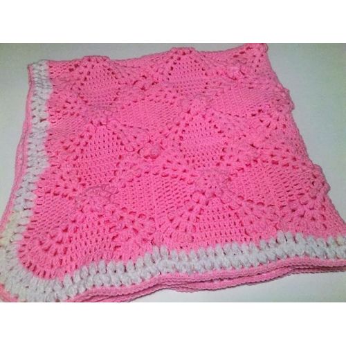  LovelyGR Crochet Baby Blanket Winter Pink White Color Acrylic Viscose Yarn