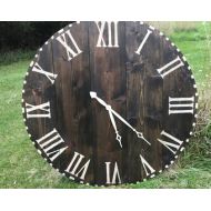 LovesWoodenClocks Large Custom Clock, Barn Wood Clock, Farmhouse Clock, Roman Numeral Clock, Dark Stained Clock, Wedding Clock, Anniversary - FREE SHIPPING
