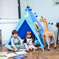 LoveTree 5-Pole Kids Teepee Play House Tent Embroidery Elephant & Giraffe, Blue