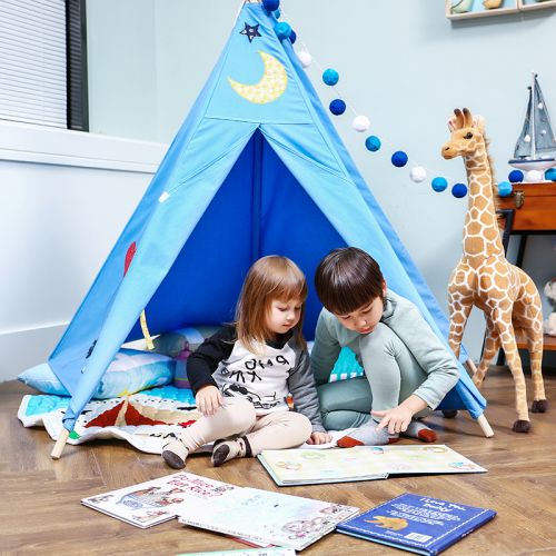  LoveTree 5-Pole Kids Teepee Play House Tent Embroidery Elephant & Giraffe, Blue