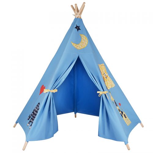  LoveTree 5-Pole Kids Teepee Play House Tent Embroidery Elephant & Giraffe, Blue