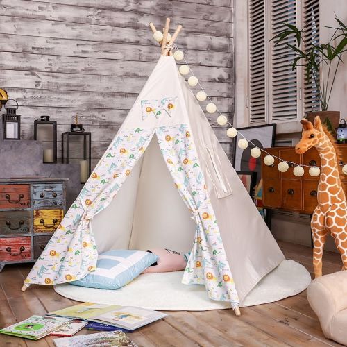  LoveTree 4-Pole Teepee Kids Indoor Princess Castle Play House Tent, White  Lion