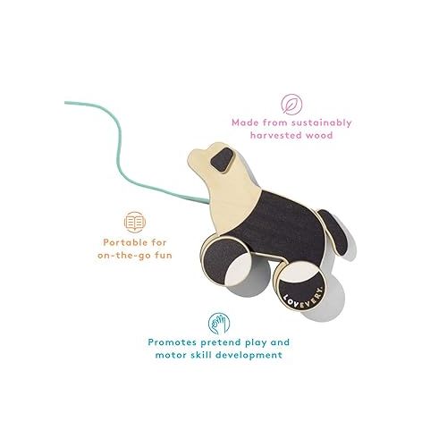  LOVEVERY |The Pull Pup | Wooden Push Pull Toy, Black/White/Natural Wood, Sustainable Toy for Toddler, Ages 18+ Months