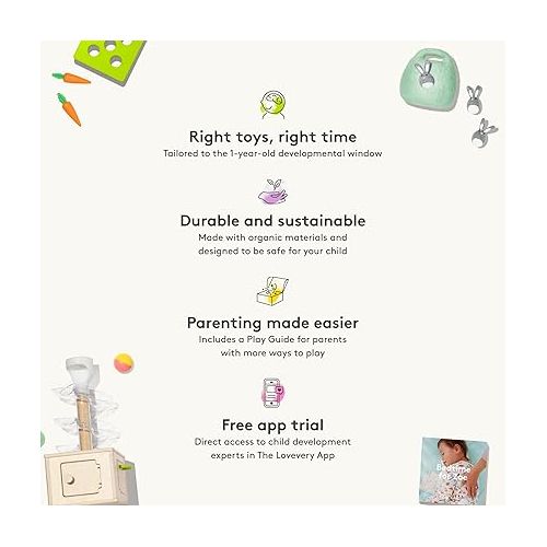  Lovevery | The Babbler Play Kit, Birthday Play Kit, Montessori Toddler Toy, 8 Play Products, 1 Board Book, and Play Guide (Best Birthday Gift for 1 Year Old)