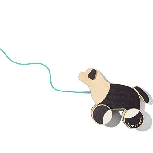  The Pull Pup by Lovevery - Wooden Push Pull Toy, Black/White/Natural Wood