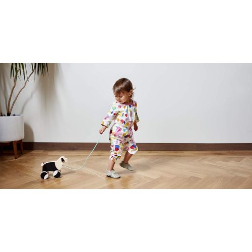  The Pull Pup by Lovevery - Wooden Push Pull Toy, Black/White/Natural Wood