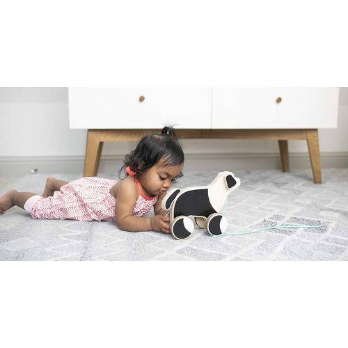  The Pull Pup by Lovevery - Wooden Push Pull Toy, Black/White/Natural Wood