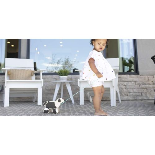  The Pull Pup by Lovevery - Wooden Push Pull Toy, Black/White/Natural Wood