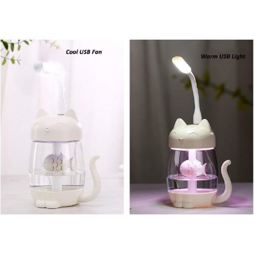  Lovhome 3 in 1 Cool Mist White Cat Humidifier included USB Fan,USB Lamp and 7- Color Night Light features with free (1 x fruit Coaster)