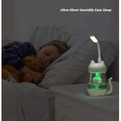  Lovhome 3 in 1 Cool Mist White Cat Humidifier included USB Fan,USB Lamp and 7- Color Night Light features with free (1 x fruit Coaster)